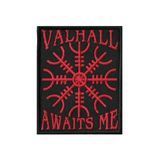 Вишитий шеврон "Valhall Awaits Me / Шолом жаху" на липучці Чорно-червоний