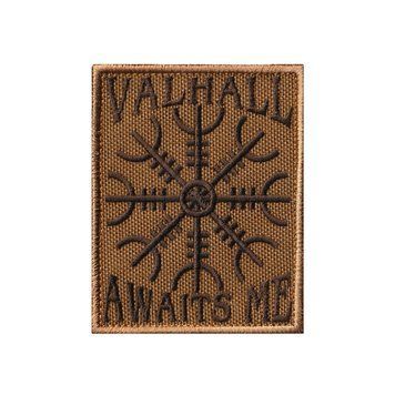 Вишитий шеврон "Valhall Awaits Me / Шолом жаху" на липучці койот коричневий 187 фото