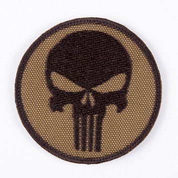 Вишитий шеврон "Punisher Каратель" круглий на липучці (койт коричневий) 93 фото