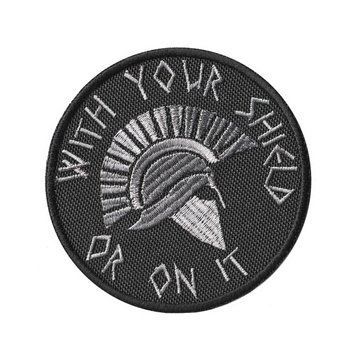 Вишитий шеврон "With Your Shield Or On It" на липучці (чорно-сірий) 35 фото