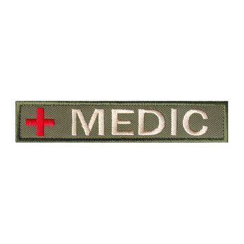 Вишитий нагрудний шеврон патч "MEDIC" на липучці Олива бежева 265 фото