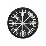 Вишитий шеврон "Компас Вікінгів Рунічний компас Vegvisir" на липучці (чорно-білий)