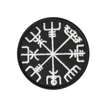 Вишитий шеврон "Компас Вікінгів Рунічний компас Vegvisir" на липучці (чорно-білий) 248 фото