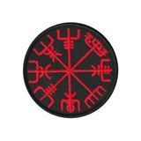 Вишитий шеврон "Компас Вікінгів Рунічний компас Vegvisir" на липучці (чорно-червоний)