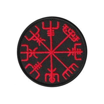 Вишитий шеврон "Компас Вікінгів Рунічний компас Vegvisir" на липучці (чорно-червоний) 249 фото