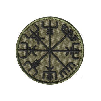Вишитий шеврон "Компас Вікінгів Рунічний компас Vegvisir" на липучці (олива чорна) 250 фото