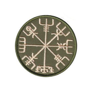 Вишитий шеврон "Компас Вікінгів Рунічний компас Vegvisir" на липучці (олива бежева) 251 фото