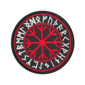 Вишитий шеврон патч "Runic circle Руничне коло" на липучці (червона сніжинка) 256 фото