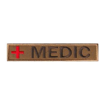 Вишитий нагрудний шеврон патч "MEDIC" на липучці Койот кричневий 265 фото